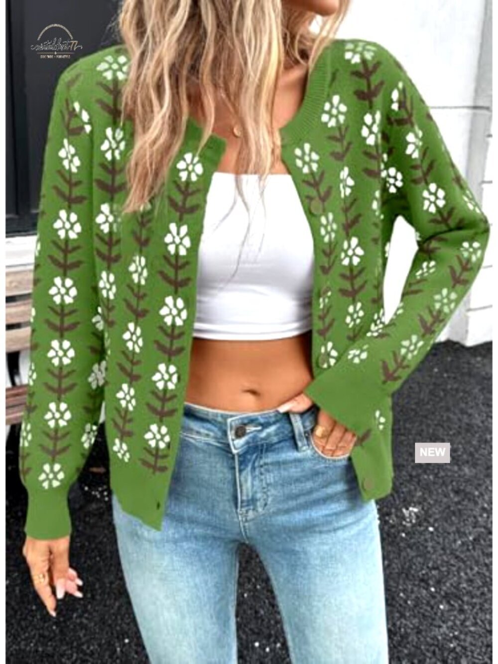 Floral Print Cropped Cardigan Sweater Long Sleeve Button Down Open Front - Picture 3 of 7